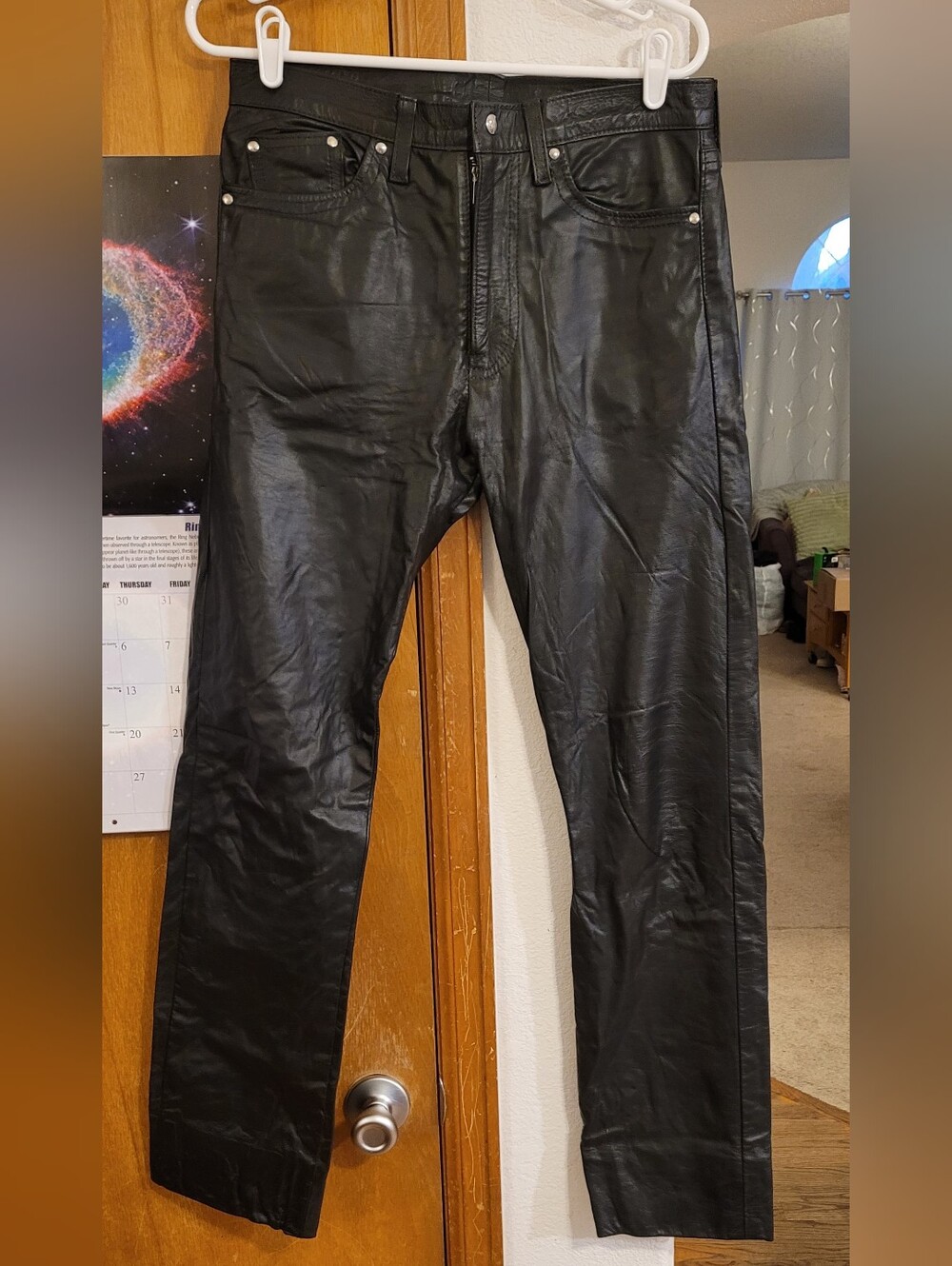 Unisex Black Real Leather Jeans - Classic Slim Fit